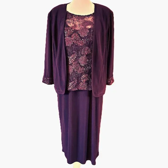 Maya Brooke | Dresses | Maya Brooke Eggplant Sequin Embroidered Jacket Dress  2piece Set Womens Size 4 | Poshmark